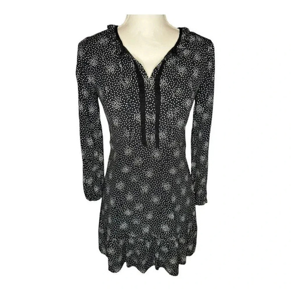 Loft Petite 0 Black & White Scattered Dot Split Neck Long Sleeved Side Zip Dress - Picture 1 of 6